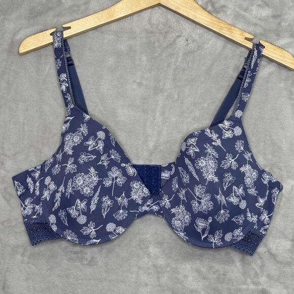 Lucky Brand Bra Womens 40C Blue White Floral Underwire Full Coverage Lace Lined - Picture 1 of 7